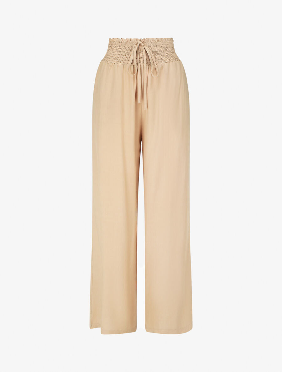 Pantalon fluide uni à poches - Beige - 4