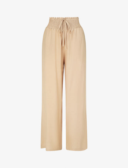 Pantalon fluide uni à poches - Beige - 4