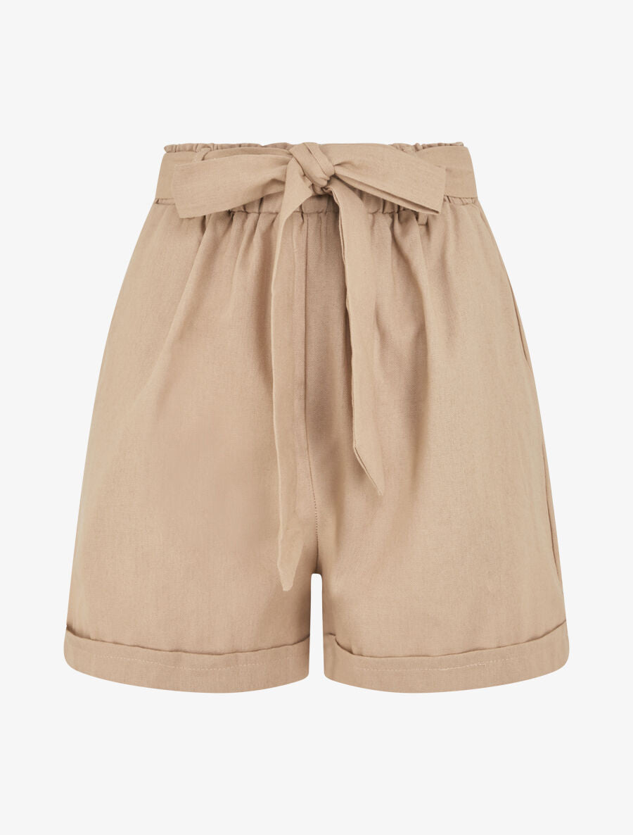 Short uni à revers - Beige - 1