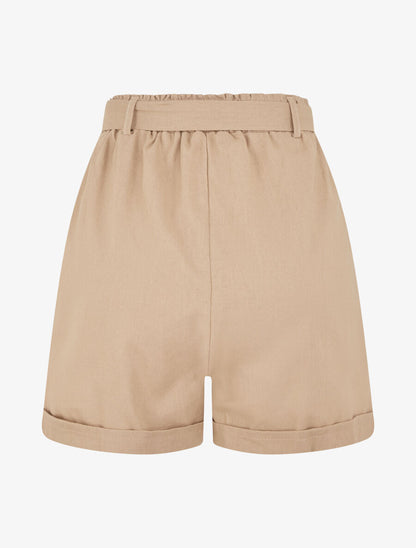 Short uni à revers - Beige - 2