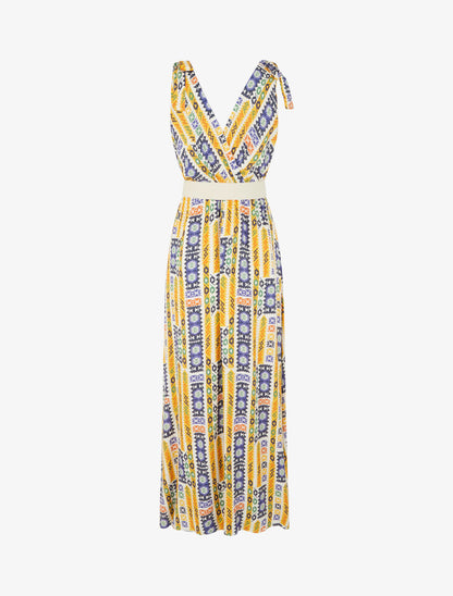 Robe imprimé mosaïque à nœuds aux épaules - Jaune - 2