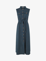 Robe évasée boutonnée à poches - Bleu pétrole - 1