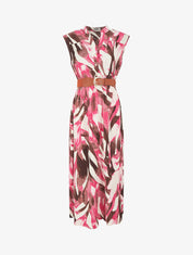 Robe évasée à boutons imprimé abstrait - Fuschia - 1