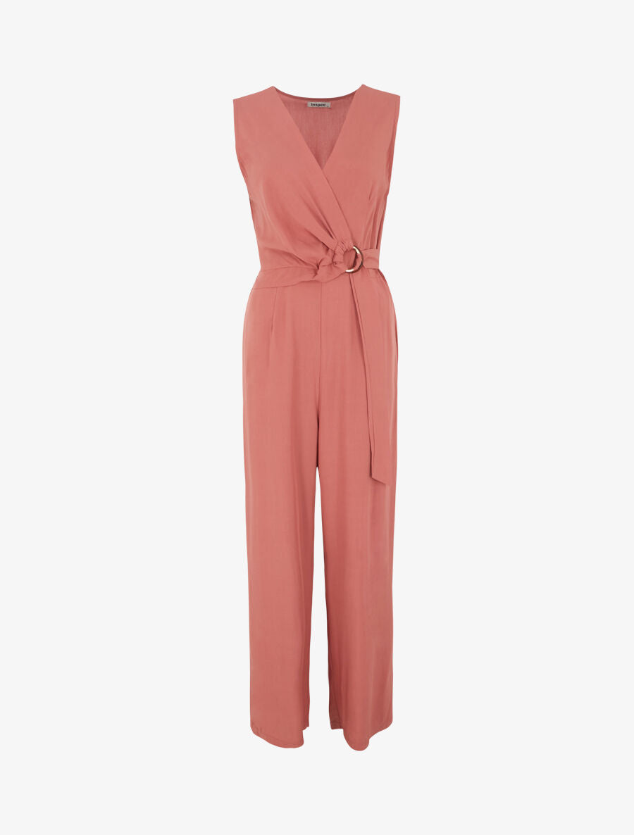 Combinaison fluide unie sans manches - Rose - 1