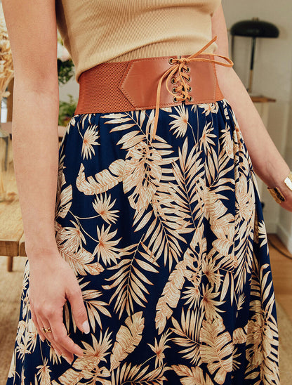 Jupe longue imprimé tropical - Marine - 6