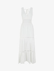Robe longue élastiquée et liens à nouer - Blanc - 4
