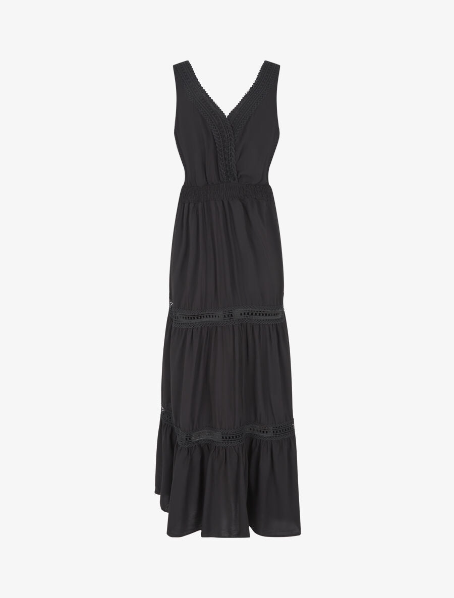 Robe longue unie ajourée - Noir - 2