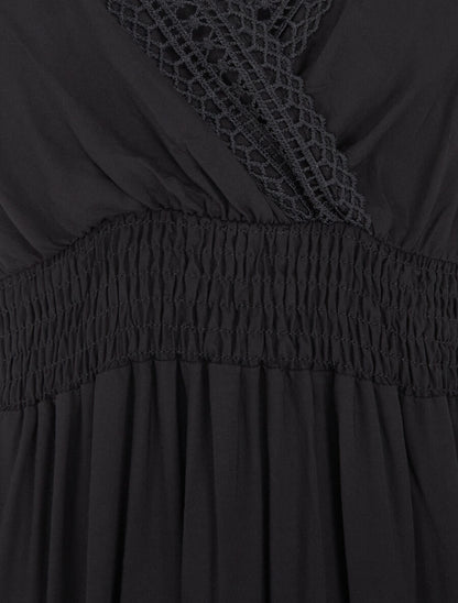 Robe longue unie ajourée - Noir - 3