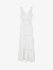 Robe longue unie ajourée - Blanc - 1