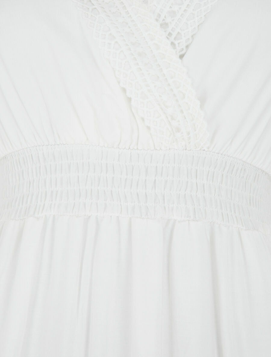 Robe longue unie ajourée - Blanc - 3