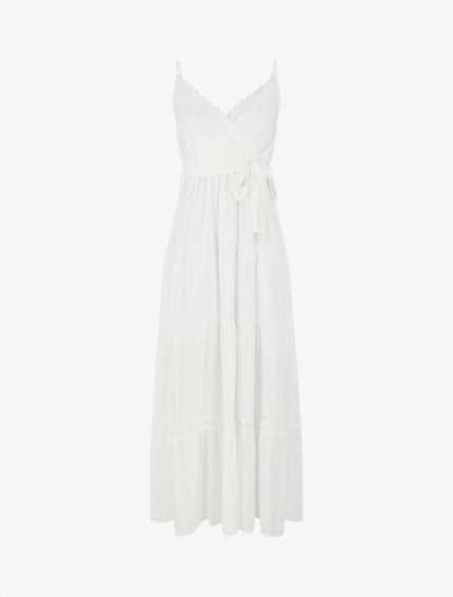 Robe longue unie élastiquée - Blanc - 1