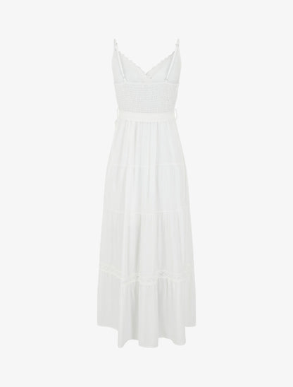 Robe longue unie élastiquée - Blanc - 2