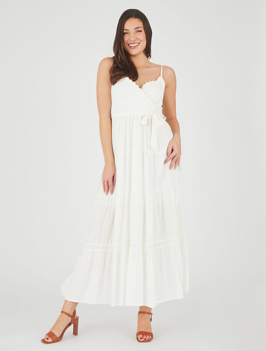 Robe longue unie élastiquée - Blanc - 4