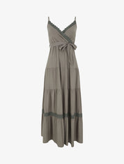 Robe longue unie élastiquée - Kaki - 1