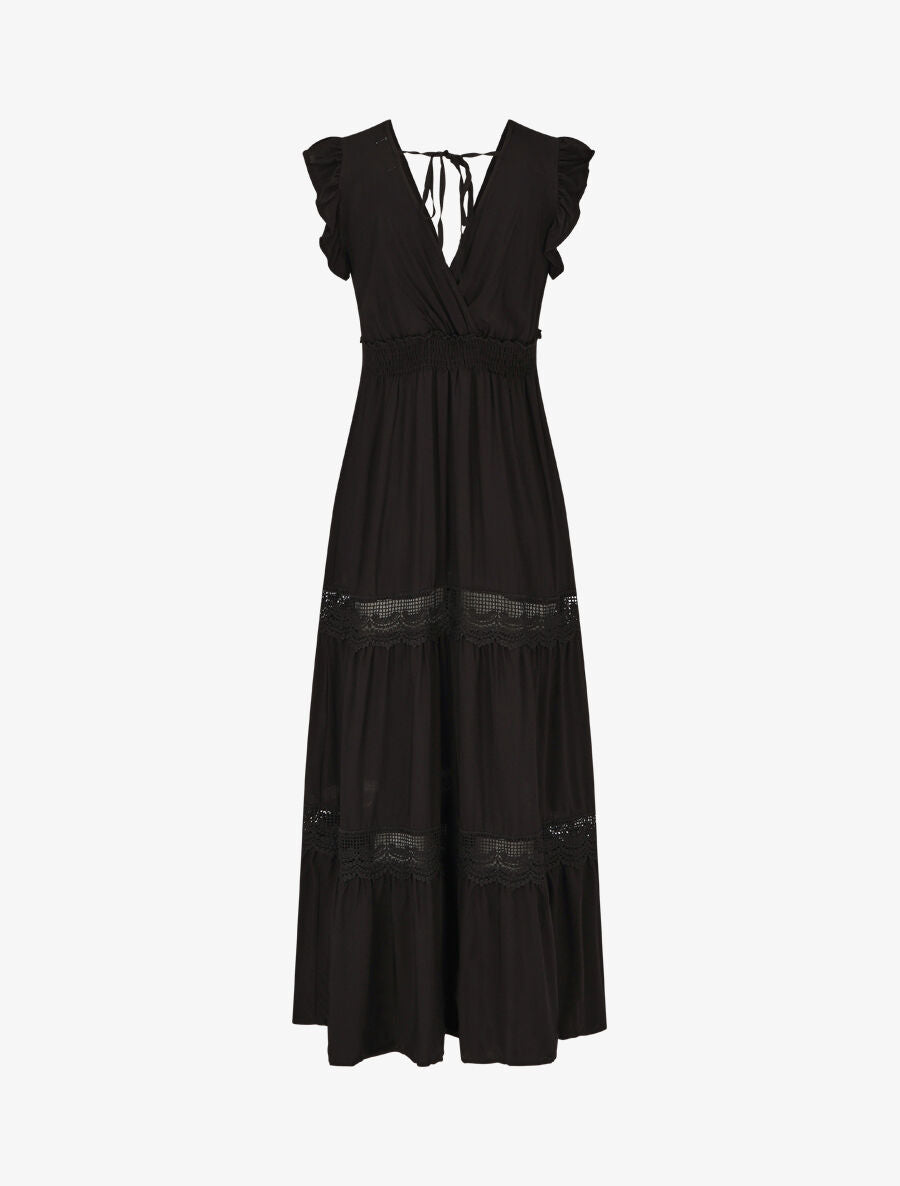 Robe longue unie ajourée - Noir - 2