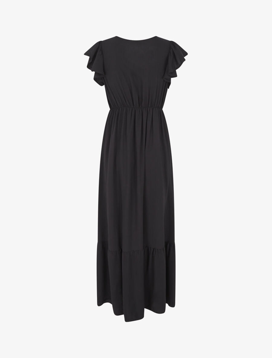 Robe longue évasée unie - Noir - 2