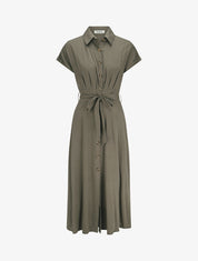 Robe chemise longue évasée et unie - Kaki - 5