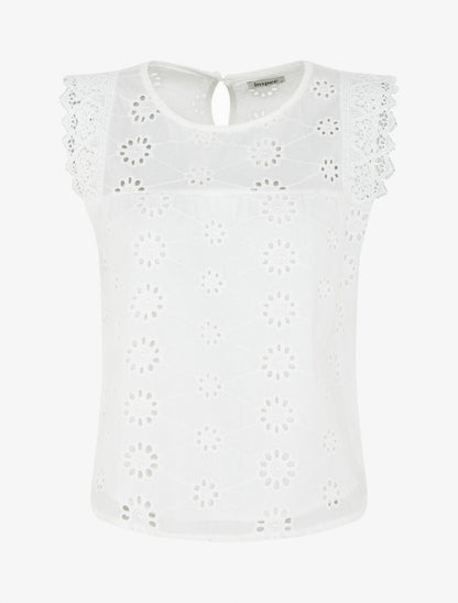 Top droit sans manches en broderie anglaise - Blanc - 1