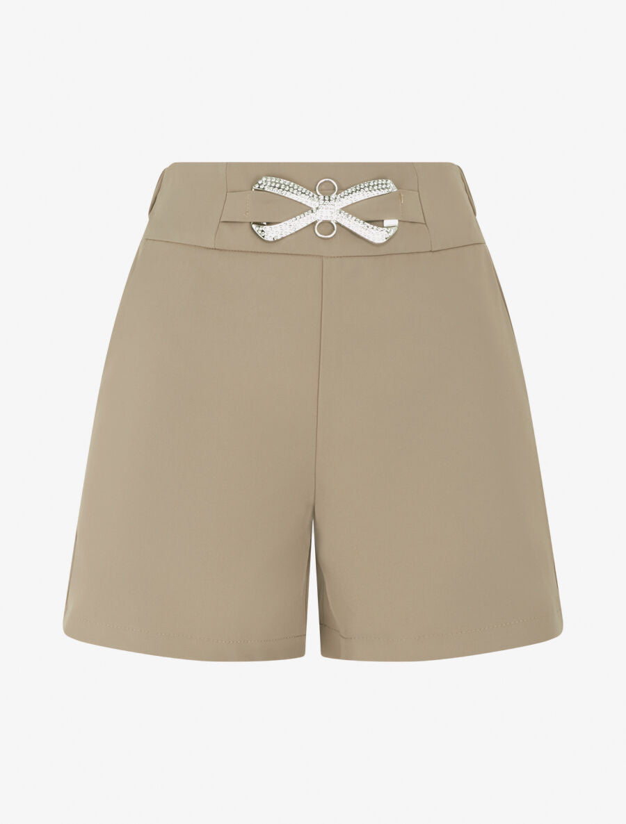Short droit taille haute à boucle style noeud - Taupe - 4