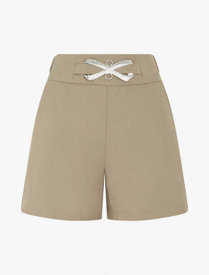 Short droit taille haute à boucle style noeud - Taupe - 4