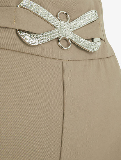 Short droit taille haute à boucle style noeud - Taupe - 3