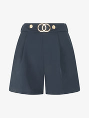 Short droit taille haute à boucle fantaisie - Marine - 1