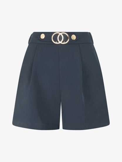 Short droit taille haute à boucle fantaisie - Marine - 1
