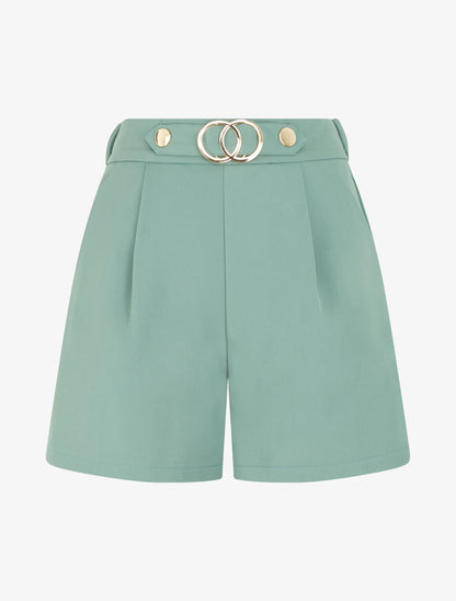 Short droit taille haute à boucle fantaisie - Vert gris - 1