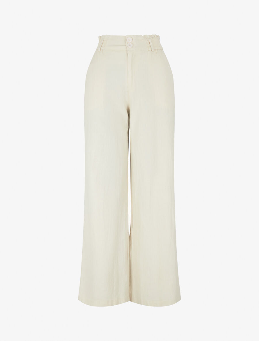Pantalon ample effet lin à 2 boutons - Beige - 4