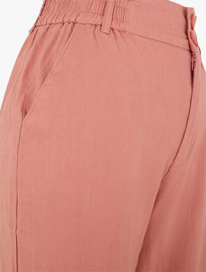 Pantalon ample effet lin à 2 boutons - Vieux rose - 3