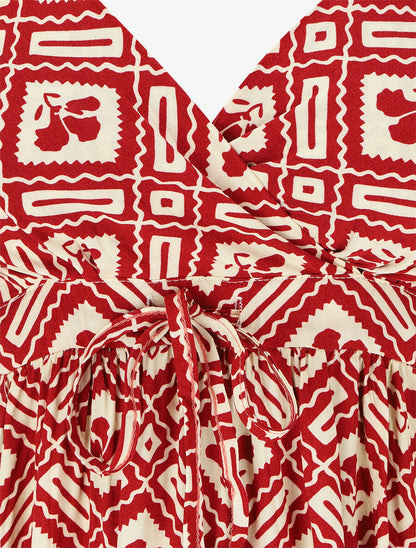 Robe longue à fines bretelles imprimé graphique - Rouge - 3