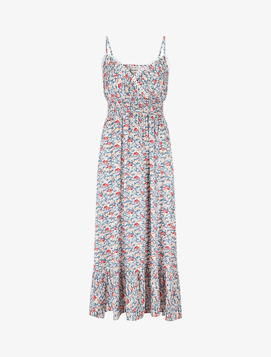 Robe imprimé fleuri à fines bretrelles - Blanc - 1