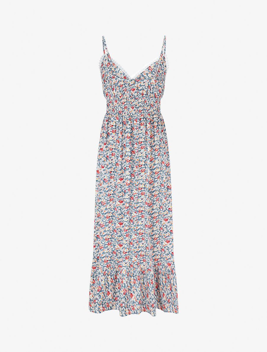 Robe imprimé fleuri à fines bretrelles - Blanc - 2