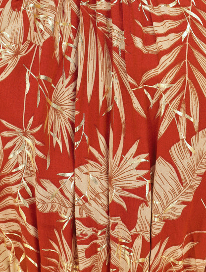 Robe longue imprimé tropical irisé à bretelles - Brique - 3