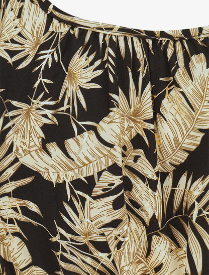 Robe longue imprimé tropical irisé à bretelles - Noir - 3