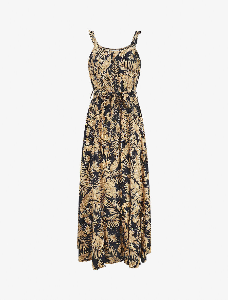 Robe longue imprimé tropical irisé à bretelles - Marine - 4