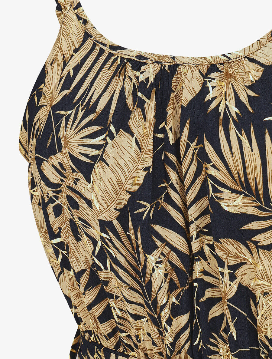 Robe longue imprimé tropical irisé à bretelles - Marine - 3