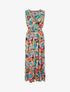 Robe longue évasée imprimé tropical sans manches - Noir/turquoise - 1