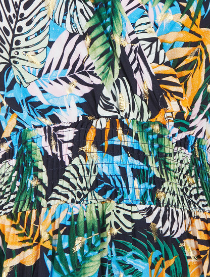 Robe longue évasée imprimé tropical sans manches - Marine/bleu ciel - 3