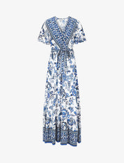 Robe imprimé fleuri à taille élastiquée - Bleu - 1