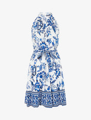 Robe mi-longue évasée imprimé floral - Bleu - 1