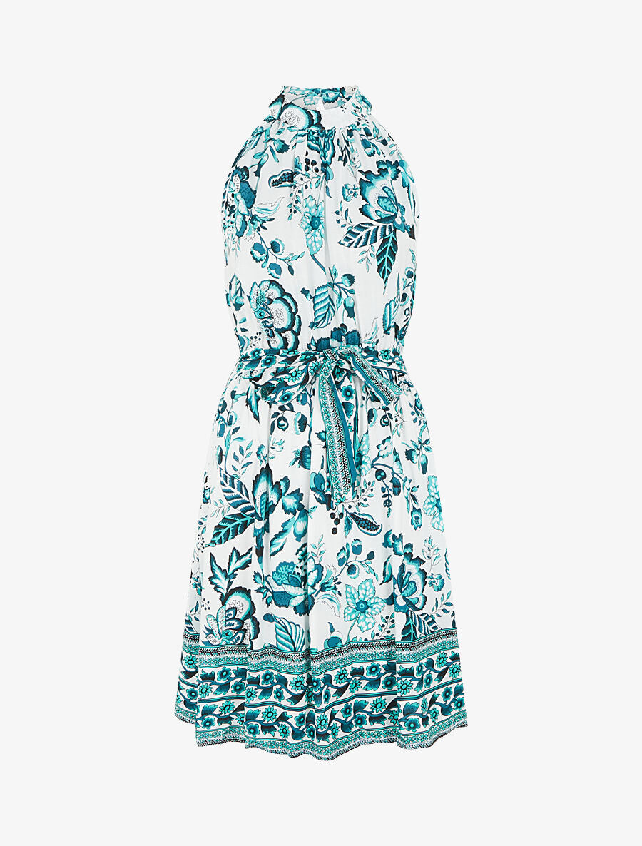 Robe mi-longue évasée imprimé floral - Vert - 1