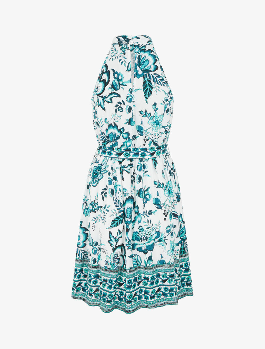 Robe mi-longue évasée imprimé floral - Vert - 2