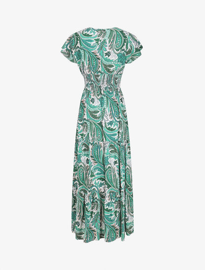 Robe longue à manches courtes imprimé cachemire - Vert - 2