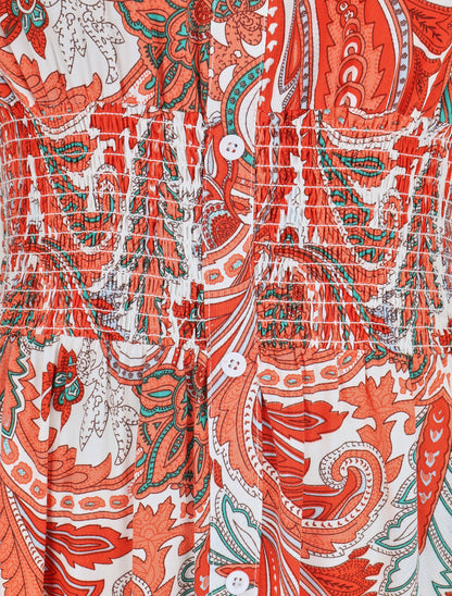 Robe longue à manches courtes imprimé cachemire - Orange - 3