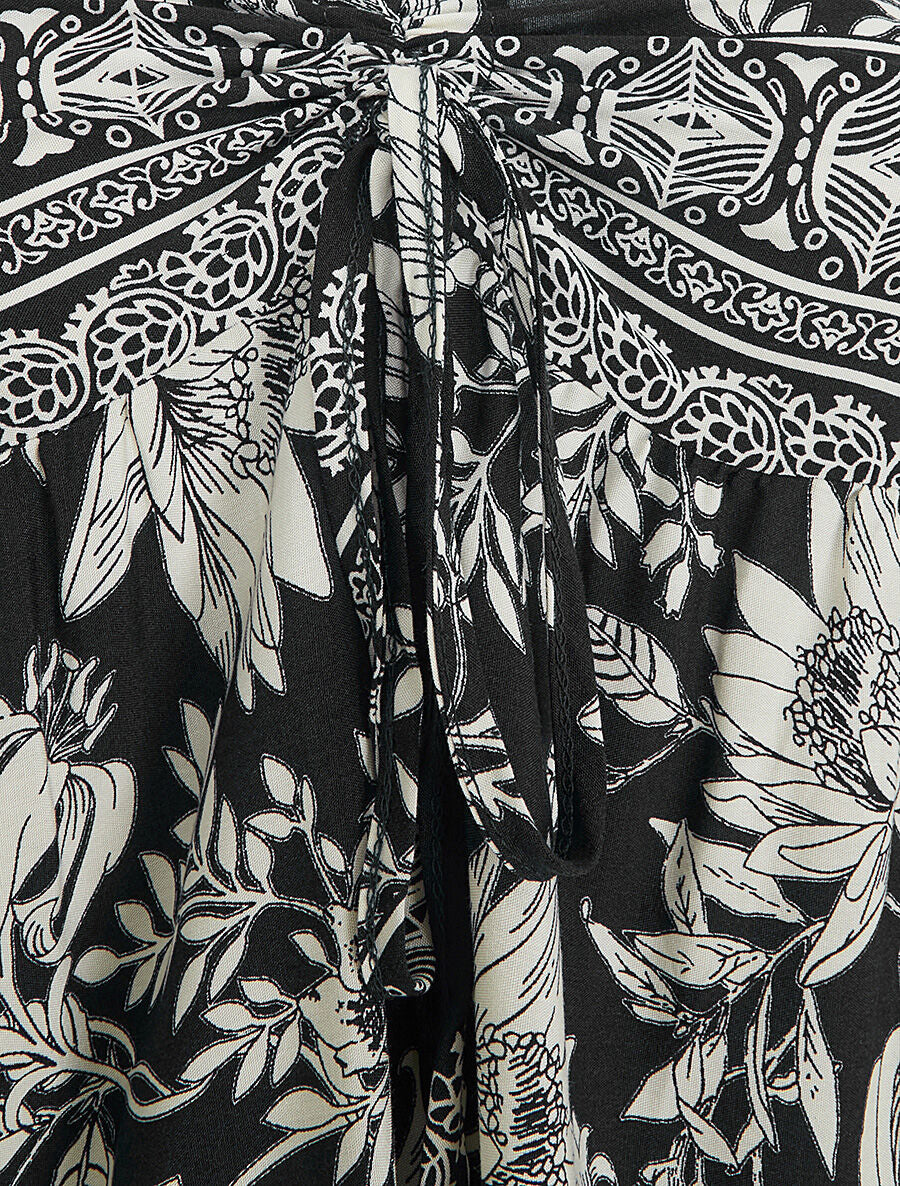 Robe longue empire à liens imprimé à fleurs - Noir - 3