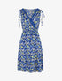 Robe imprimé petites feuilles à col cache-coeur - Marine - 1