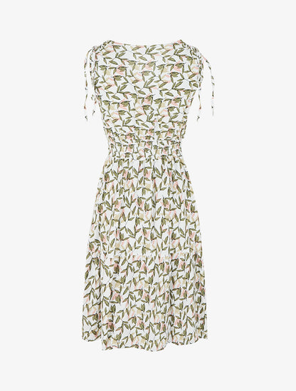 Robe imprimé petites feuilles à col cache-coeur - Blanc - 2