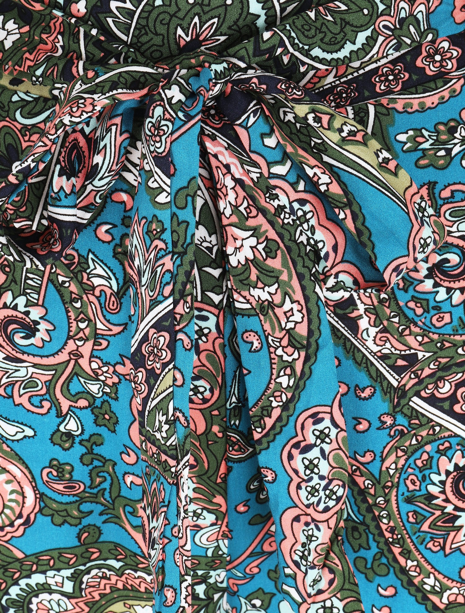 Pantalon fluide élastiqué imprimé foulard - Bleu canard - 3
