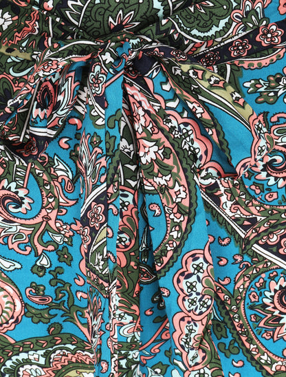 Pantalon fluide élastiqué imprimé foulard - Bleu canard - 3